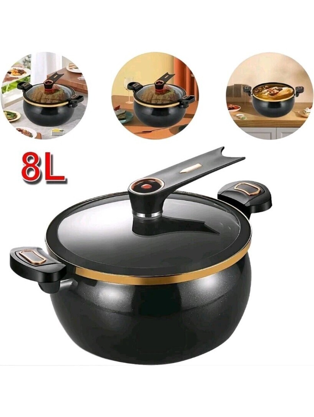 Large capacity stockpot with twist handle for quick cooking Nonstick 8.45 QT